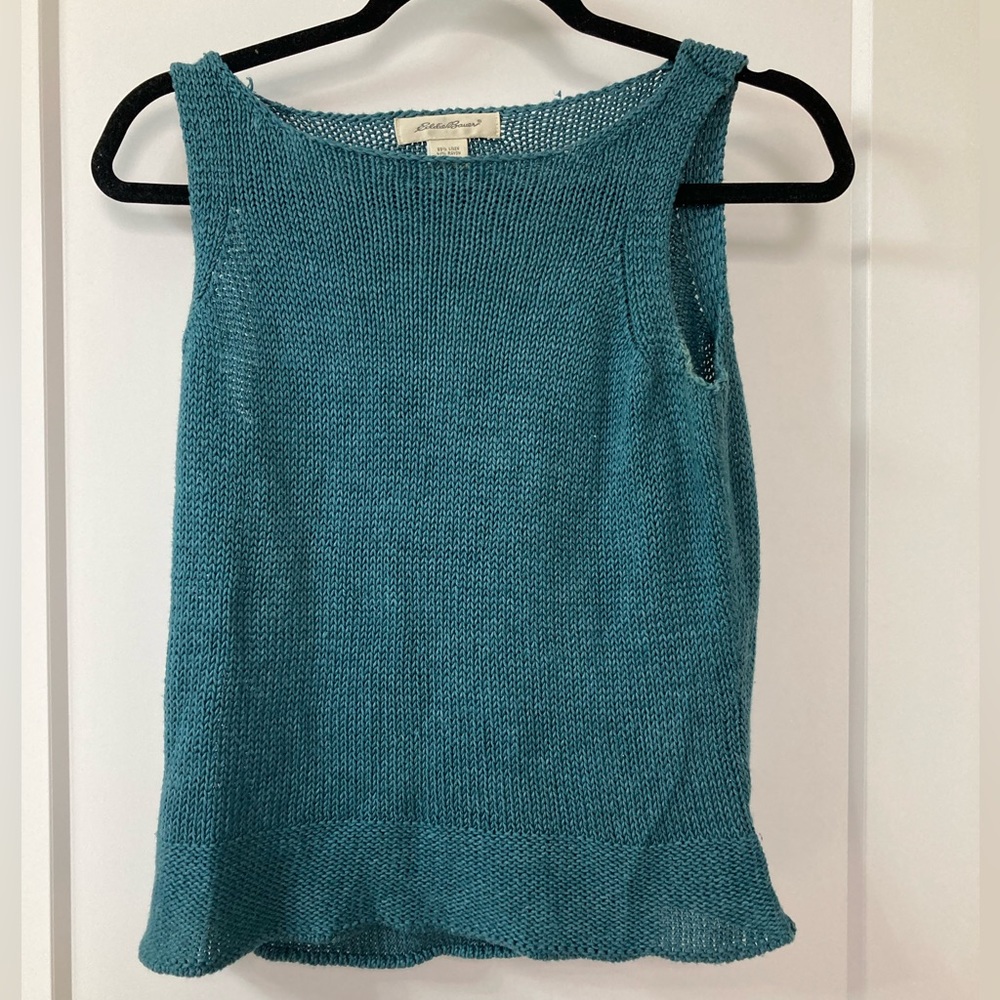 4/$30 Eddie Bauer Linen Blend Knit Square Tank Sz S cottagecore boho coastal